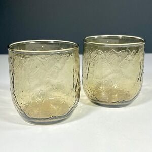 Vintage Anchor‎ Hocking Sherwood Spicy Brown On The Rock Glasses Tumblers Set/2